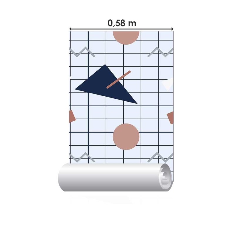 Papel de Parede Adesivo Quadriculado Geométrico Azul e Laranja N07097 - Papel na Parede