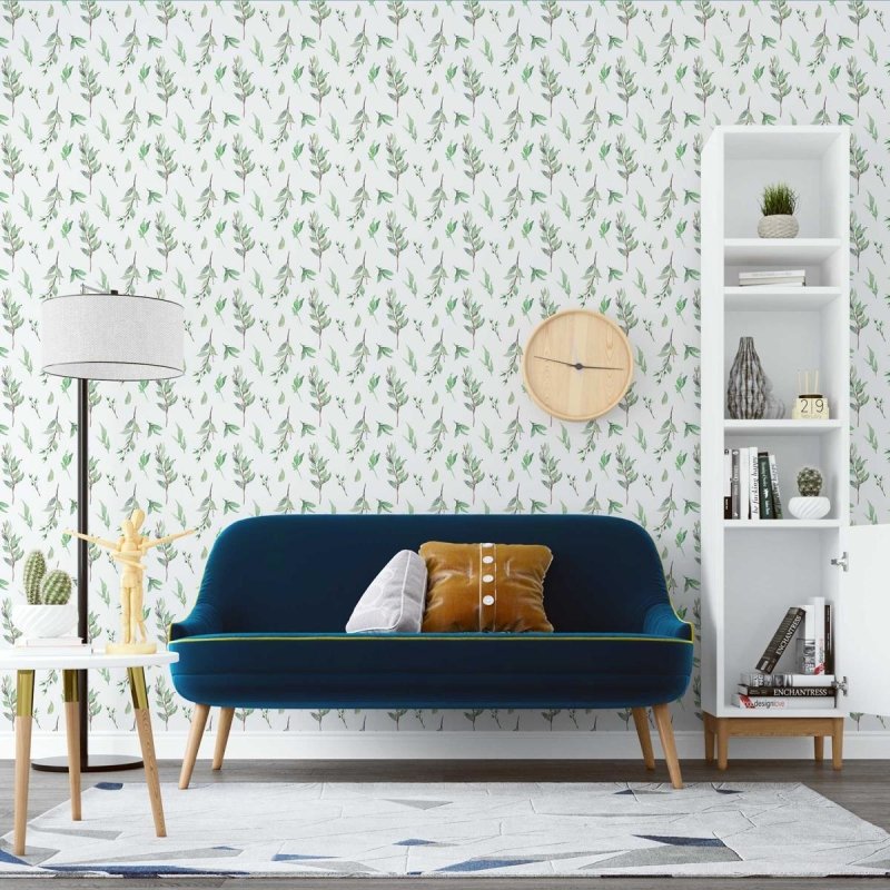 Papel de Parede Adesivo Ramops de folhas em Aquarela N07015 - Papel na Parede