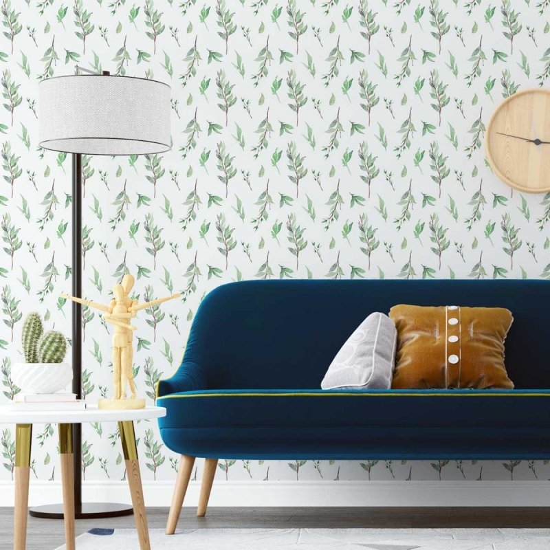 Papel de Parede Adesivo Ramops de folhas em Aquarela N07015 - Papel na Parede