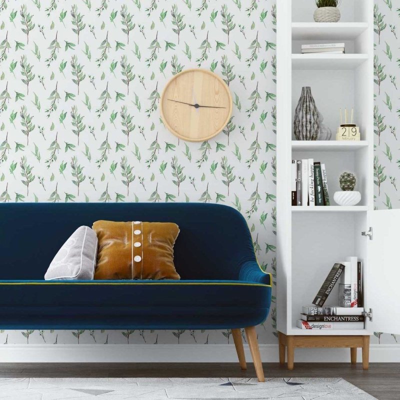 Papel de Parede Adesivo Ramops de folhas em Aquarela N07015 - Papel na Parede