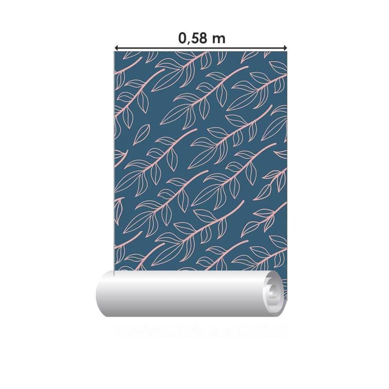 Papel de Parede Adesivo Ramos Azul e Rosa N08072 - Papel na Parede