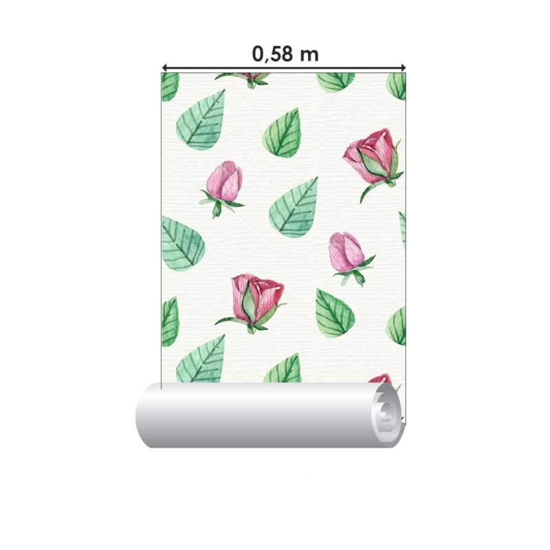 Papel de Parede Adesivo Rosa Folhas em Aquarela N06014 - Papel na Parede