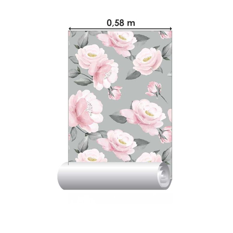 Papel de Parede Adesivo Rosas e Folhas Cinza N08063 - Papel na Parede