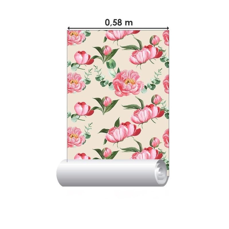 Papel de Parede Adesivo Rosas em Fundo Bege N06055 - Papel na Parede