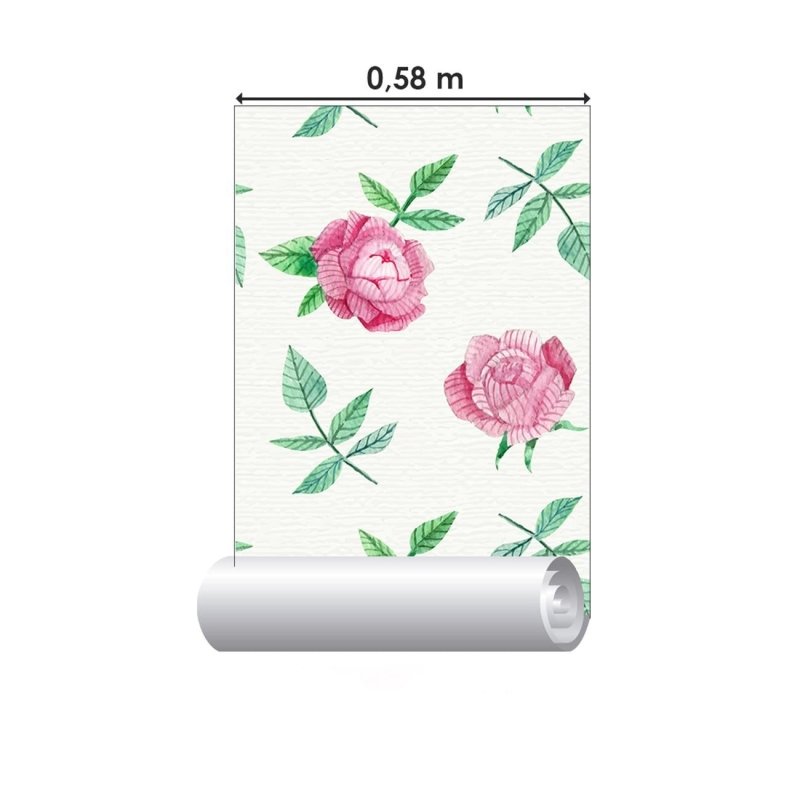 Papel de Parede Adesivo Rosas em Fundo Branco N06013 - Papel na Parede