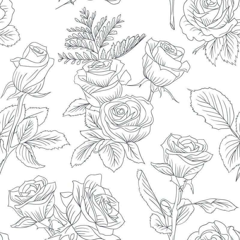Papel de Parede Adesivo Rosas em Preto e Branco N010181 - Papel na Parede