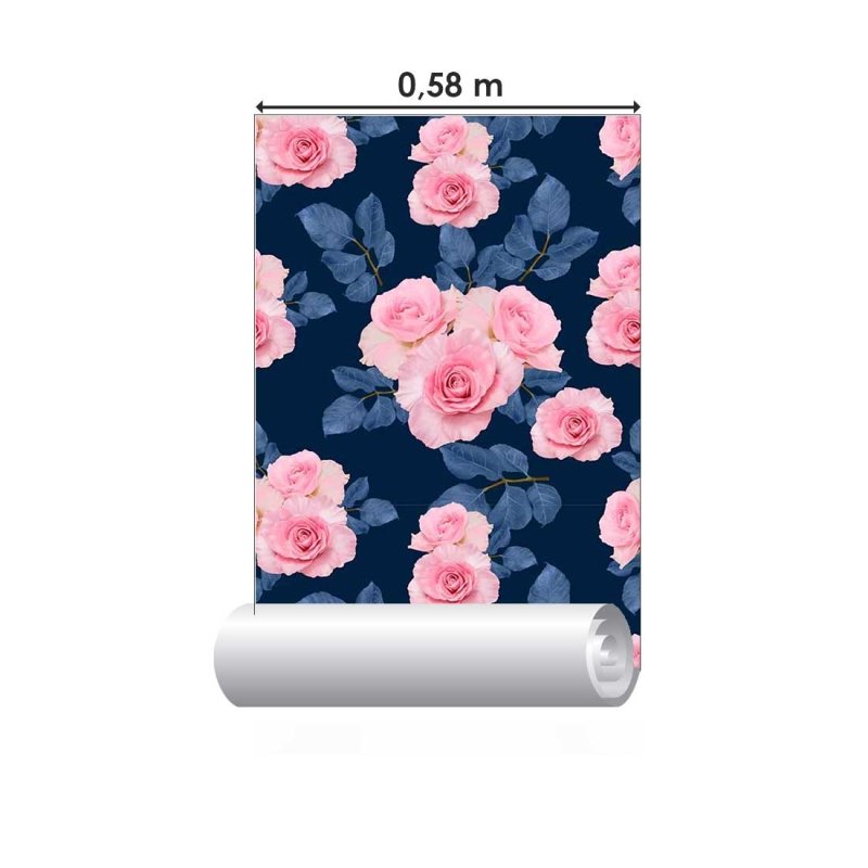 Papel de Parede Adesivo Rosas Realistas em Fundo Azul N07084 - Papel na Parede
