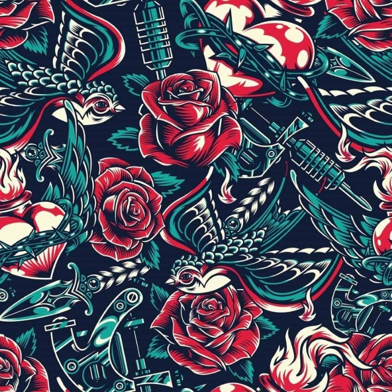 Papel de Parede Adesivo Tatuagem Old School N014200 - Papel na Parede