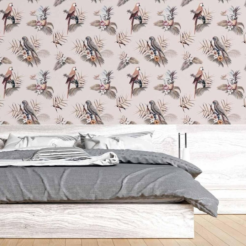 Papel de Parede Adesivo Tropical Araras e Flores N015082 - Papel na Parede