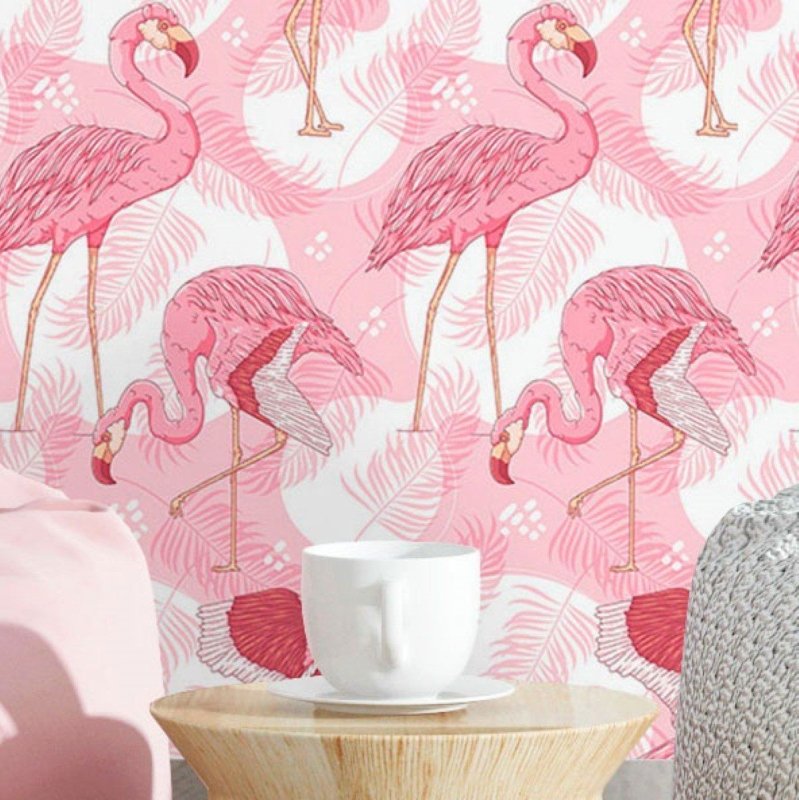 Papel de Parede Adesivo Tropical Aves Flamingo N016072 - Papel na Parede