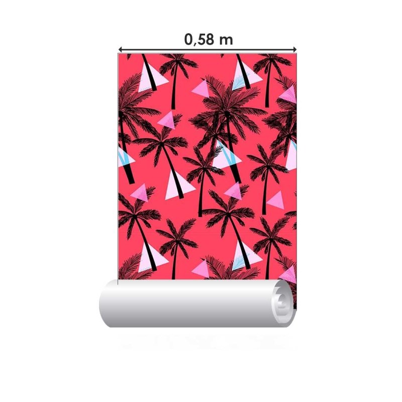 Papel de Parede Adesivo Tropical Palmeiras Vermelho N07045 - Papel na Parede