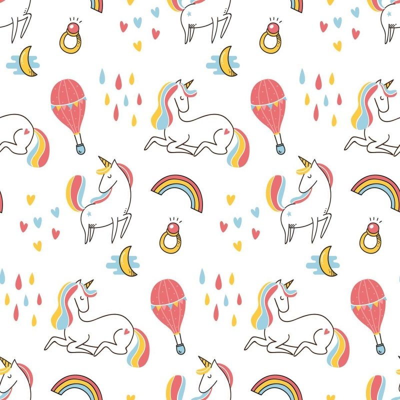 Papel de Parede Adesivo Unicórnios Balões e Corações N05109 - Papel na Parede
