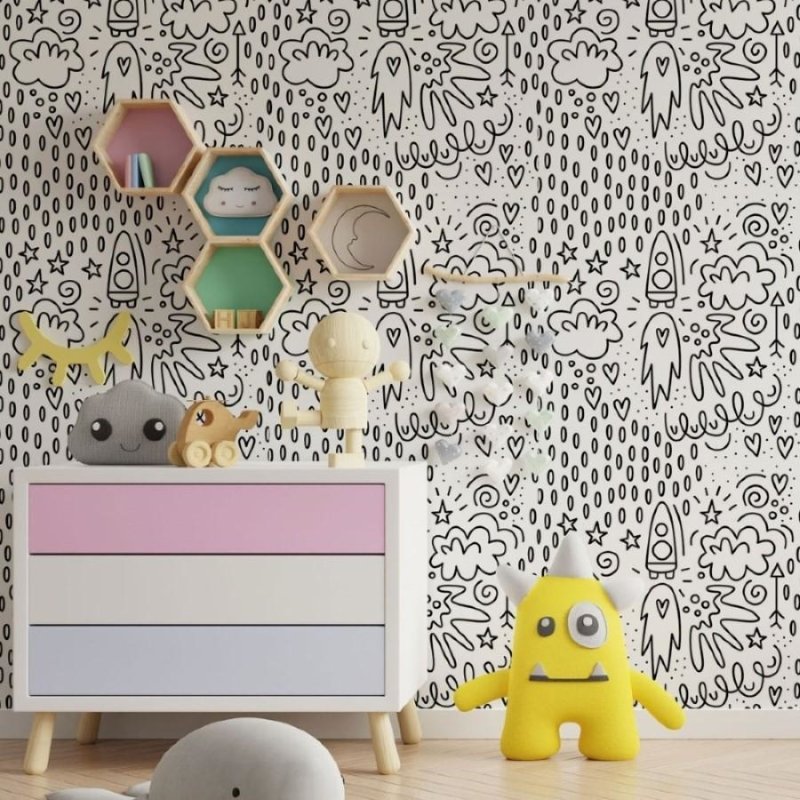 Papel de Parede Adesivo Universo Para Colorir N013248 - Papel na Parede