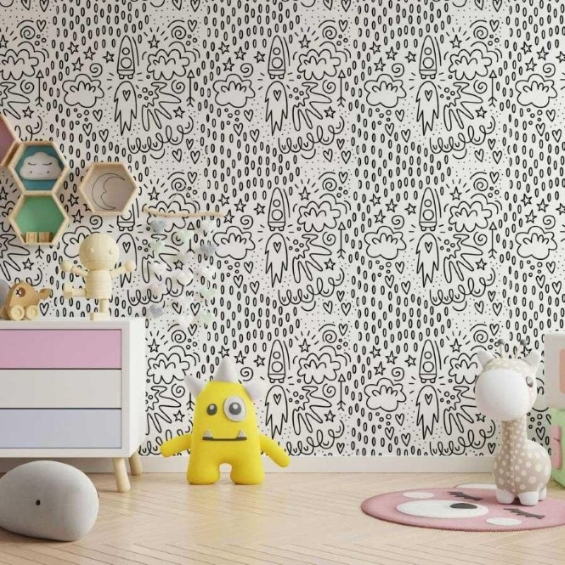 Papel de Parede Adesivo Universo Para Colorir N013248 - Papel na Parede