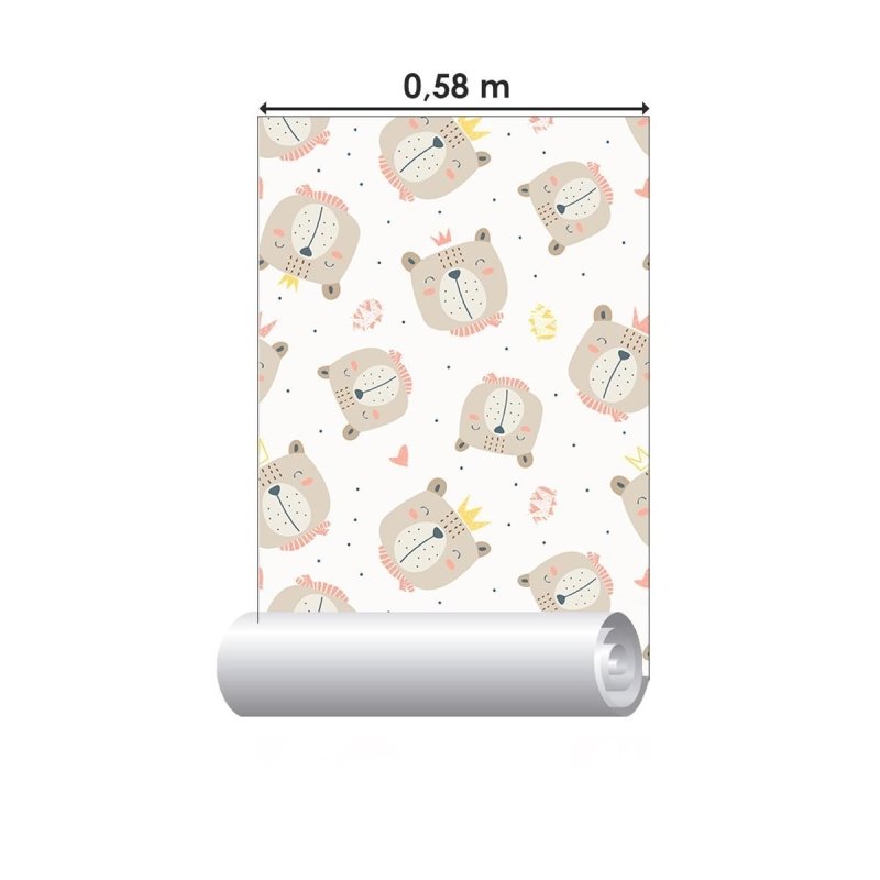 Papel de Parede Adesivo Urso com Coroa N04080 - Papel na Parede