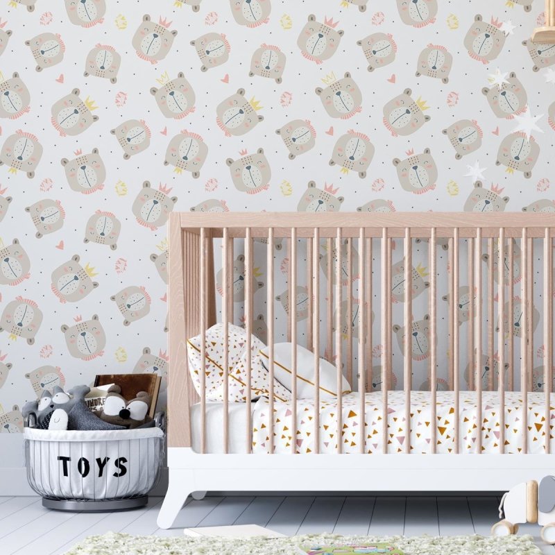 Papel de Parede Adesivo Urso com Coroa N04080 - Papel na Parede