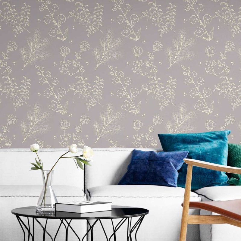 Papel de Parede Adesivo Vintage Floral Cinza N08057 - Papel na Parede