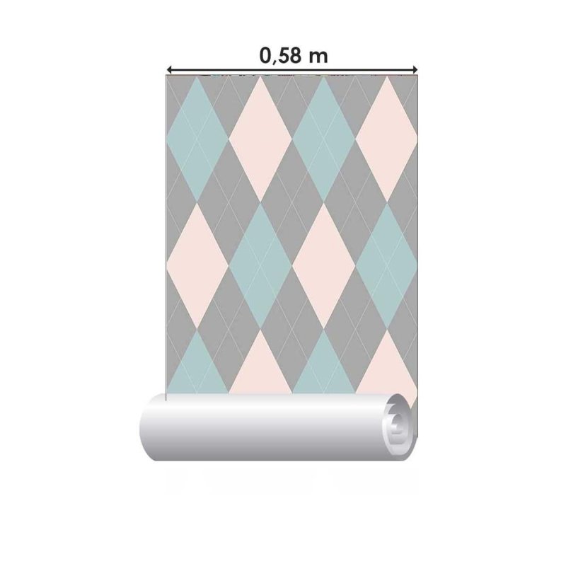 Papel de Parede Adesivo Xadrez Argyle Rosa e Azul N05201 - Papel na Parede