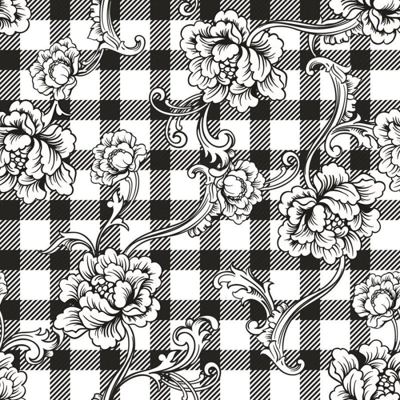 Papel de Parede Adesivo Xadrez com Flores N06042 - Papel na Parede