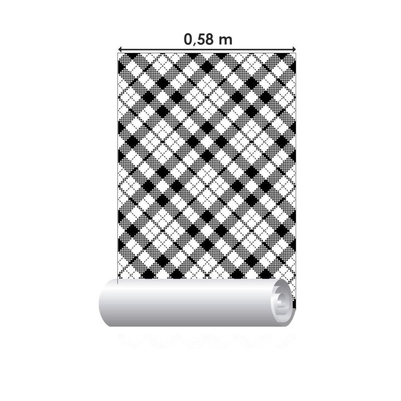 Papel de Parede Adesivo Xadrez Preto e Branco N04188 - Papel na Parede