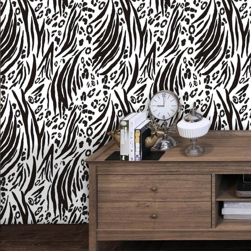 Papel de Parede Adesivo zebra e leopardo branco e preto 211320554 - Papel na Parede