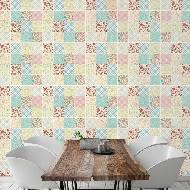 Papel de Parede Autocolante Azulejo Floral 394788424 - Papel na Parede