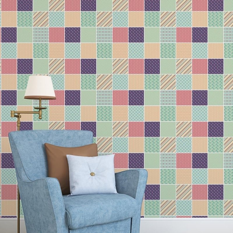 Papel de Parede Autocolante Azulejo Floral Colorido 281716007 - Papel na Parede