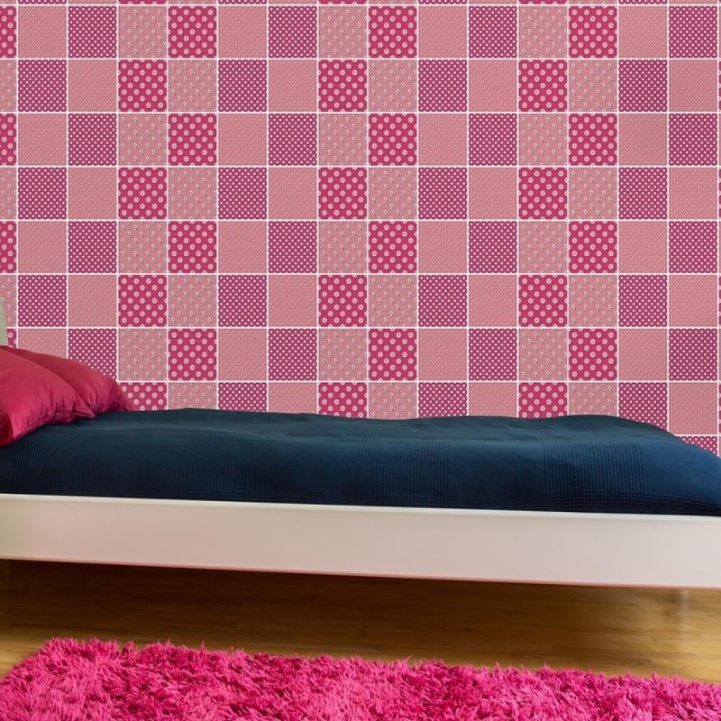 Papel de Parede Autocolante Azulejo Floral Rosa 383941663 - Papel na Parede