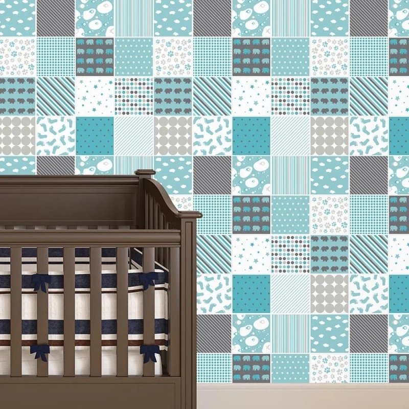 Papel de Parede Autocolante Azulejo Infantil Azul 181485455 - Papel na Parede