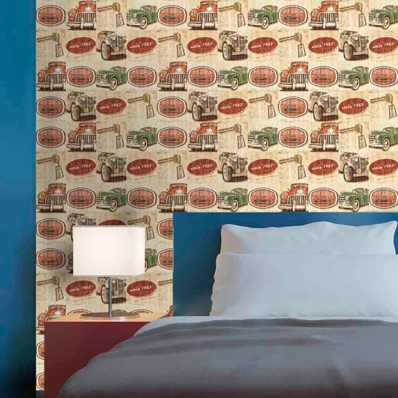 Papel de Parede Azulejo Carro Vintage 1401080 - Papel na Parede