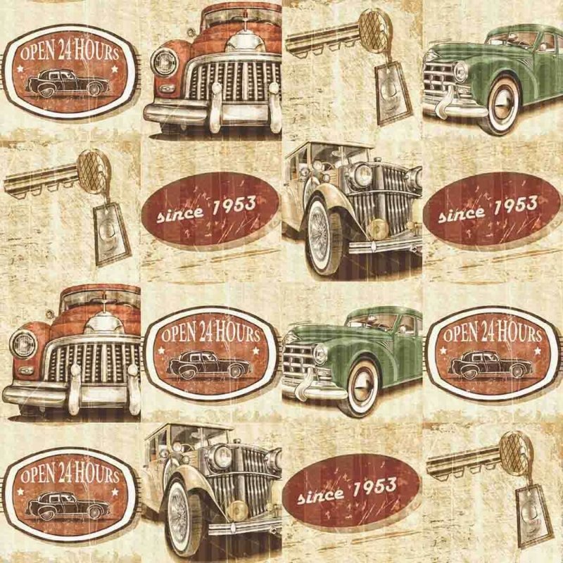 Papel de Parede Azulejo Carro Vintage 1401080 - Papel na Parede