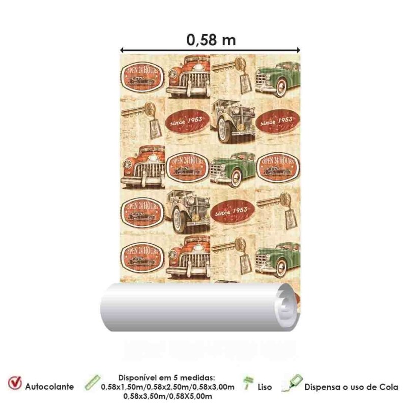 Papel de Parede Azulejo Carro Vintage 1401080 - Papel na Parede