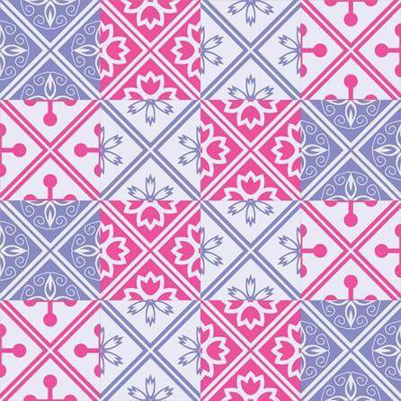 Papel de Parede Azulejo Floral Rosa e Roxo 289085516 - Papel na Parede