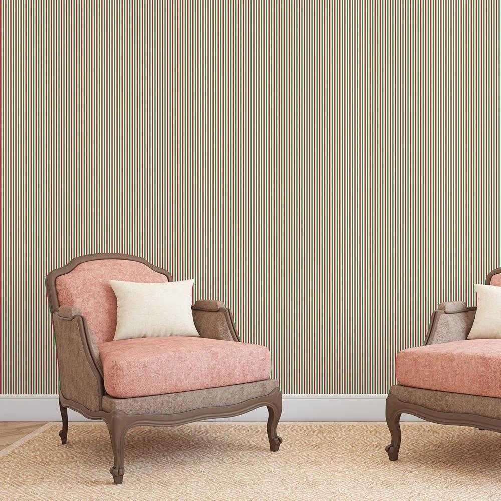 Papel de Parede Adesivo Listrado Vermelho Verde 864702614 Papel na Parede