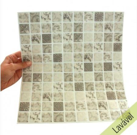 Placa de Pastilha Adesiva Resinada Antique Cinza - 28,5cm x 31cm - Papel na Parede