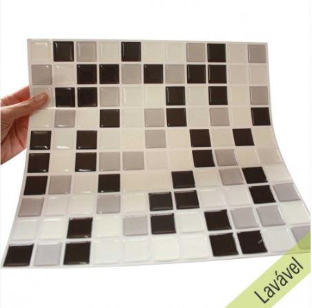 Placa de Pastilha Adesiva Resinada Cinza, Preta e Branca - 28,5cm x 31cm - Papel na Parede