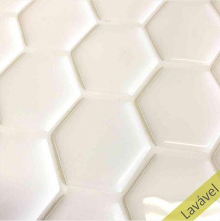 Placa de Pastilha Adesiva Resinada Hexagonal Branco Rejunte Branco - 29cm x 29cm - Papel na Parede