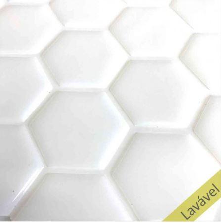 Placa de Pastilha Adesiva Resinada Hexagonal Branco Rejunte Branco - 29cm x 29cm - Papel na Parede