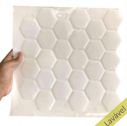 Placa de Pastilha Adesiva Resinada Hexagonal Branco Rejunte Branco - 29cm x 29cm - Papel na Parede