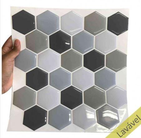 Placa de Pastilha Adesiva Resinada Hexagonal Fendi Rejunte Branco 29cm x 29cm - Papel na Parede