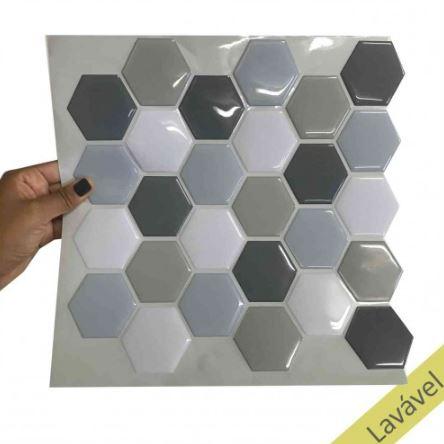 Placa de Pastilha Adesiva Resinada Hexagonal Fendi Rejunte Cinza 29cm x 29cm - Papel na Parede