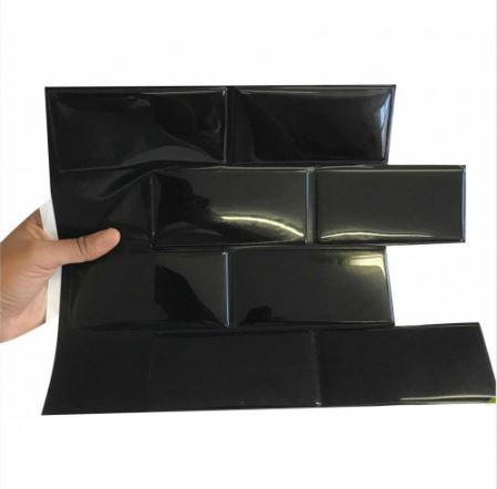 Placa de Pastilha Adesiva Resinada Metrô Black Rejunte Preto - 26cm x 32,5cm - Papel na Parede