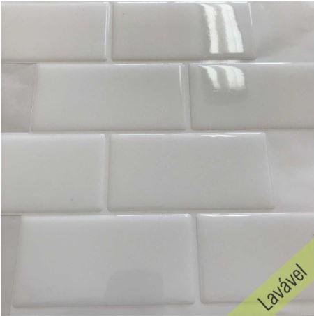 Placa de Pastilha Adesiva Resinada Metrô White Rejunte Branco - 26cm x 32,5cm - Papel na Parede