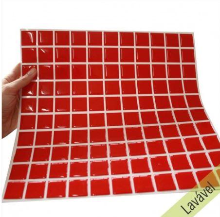 Placa de Pastilha Adesiva Resinada Vermelha - 28,5cm x 31cm - Papel na Parede