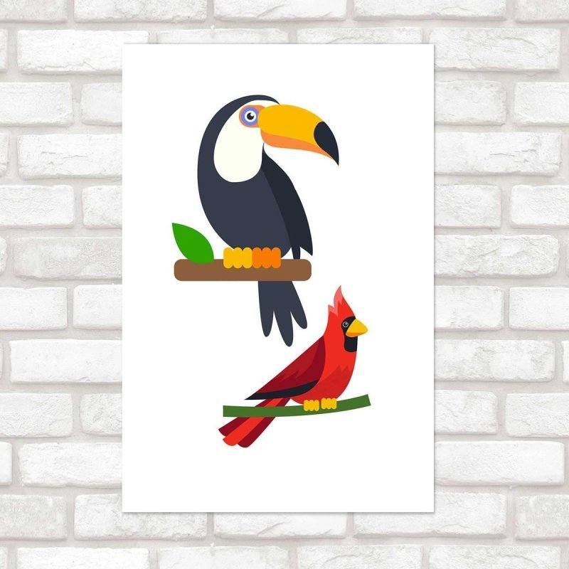 Poster Decorativo Aves Tucano e Pica-Pau N010226 - Papel na Parede