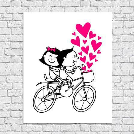 Poster Decorativo Bicicleta Romântico Casal 89542 - Papel na Parede