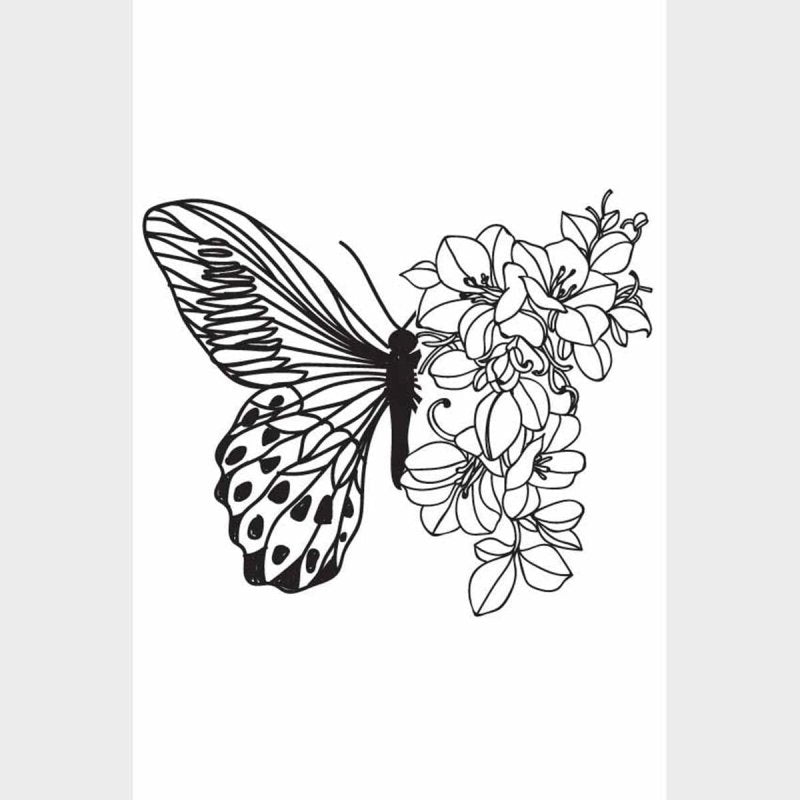 Poster Decorativo Borboleta Flores Preto E Branco N09236 - Papel na Parede