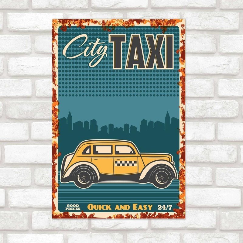 Poster Decorativo Carro Retro Táxi N010243 - Papel na Parede