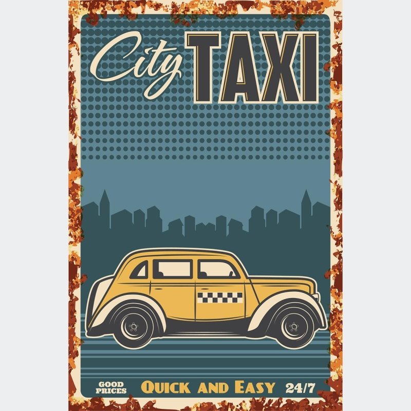 Poster Decorativo Carro Retro Táxi N010243 - Papel na Parede