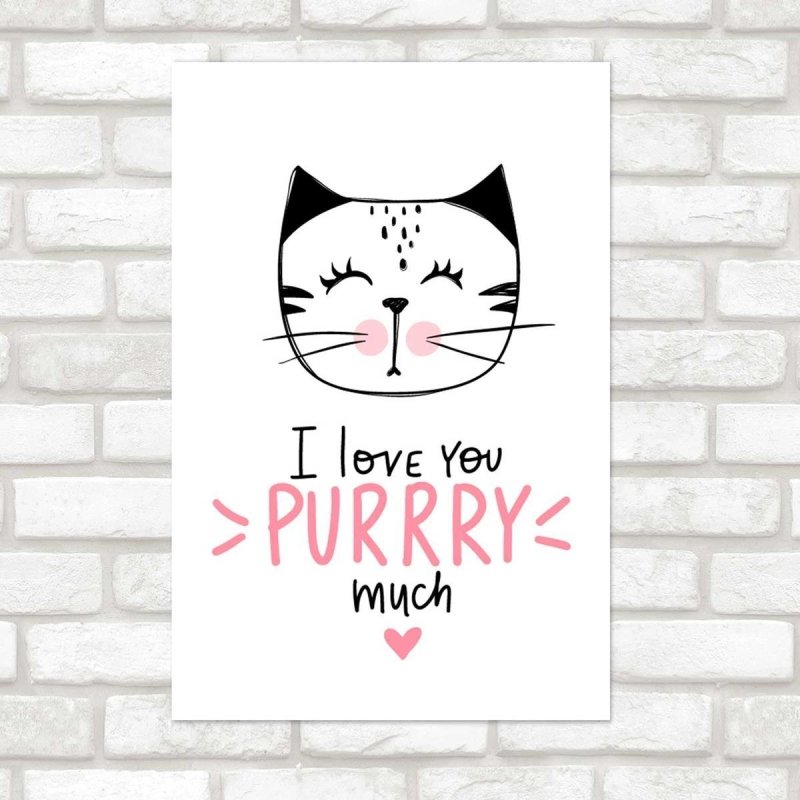 Poster Decorativo Cat I Love You - Eu Amo Você Gato N07291 - Papel na Parede